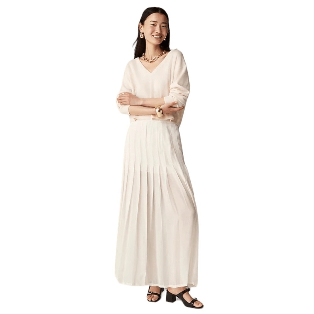 J Crew Chiffon Maxi Skirt Off-White Size 6 NWT